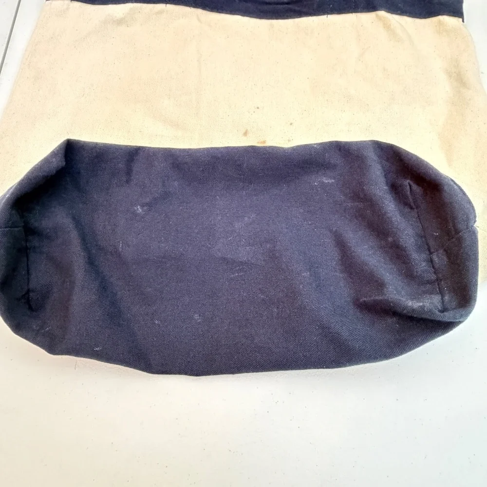 Vintage Del Sol Key West Florida Canvas Cotton Tote Bag Navy Cream Resortwear